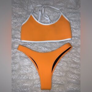 Hoaka Swim 100% Neoprene Bikini Two-Piece Set In Orange & White Sz Small